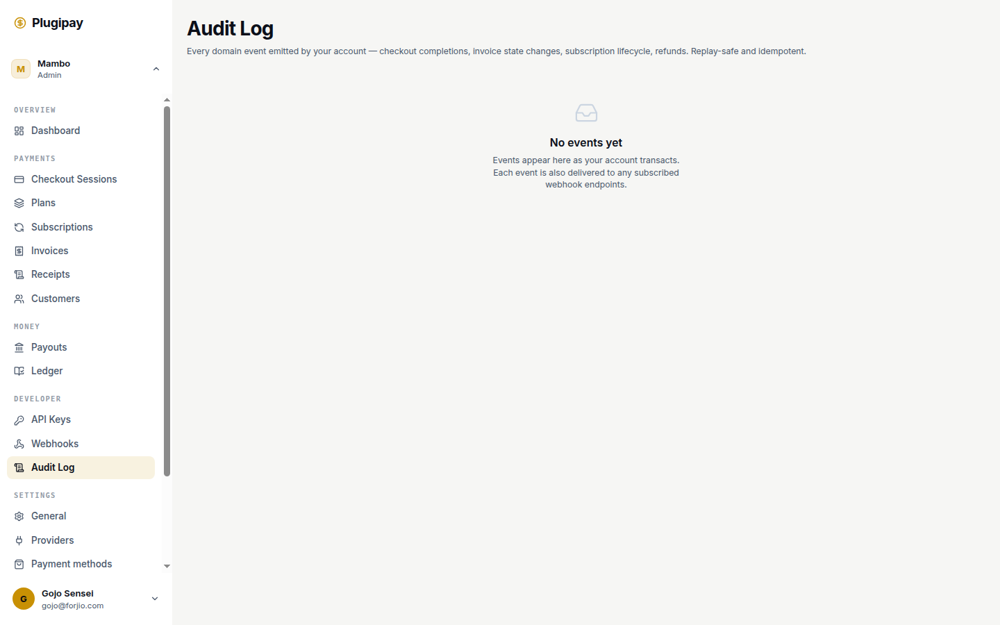 Plugipay portal: audit-log