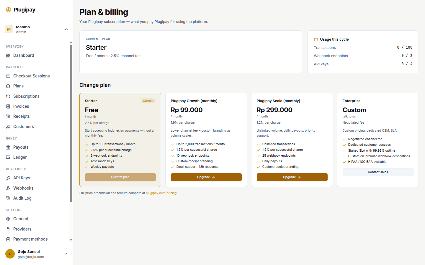 Plugipay portal: billing