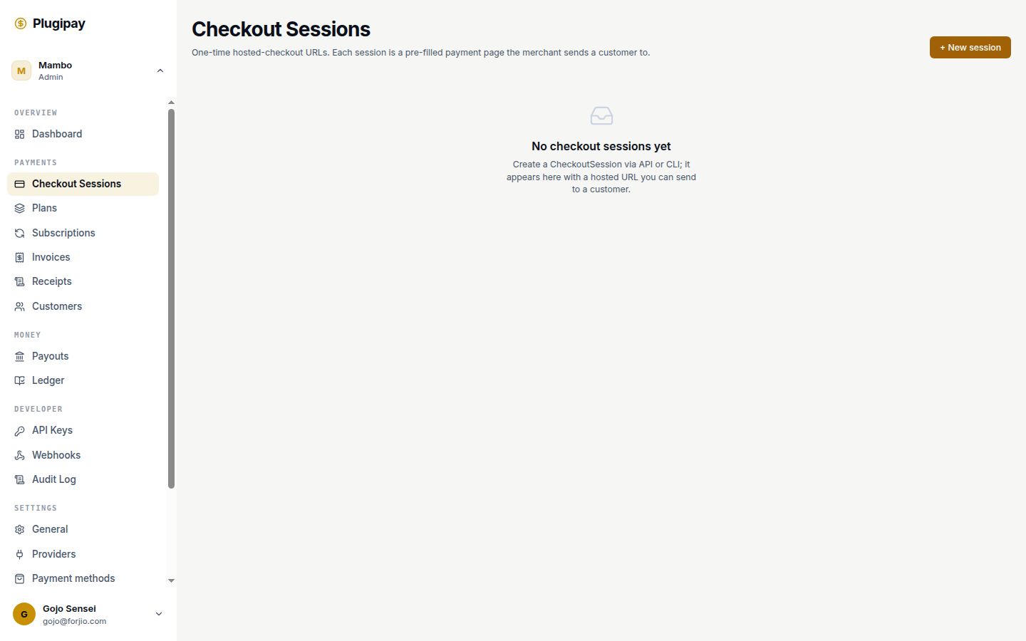 Plugipay portal: checkout-sessions