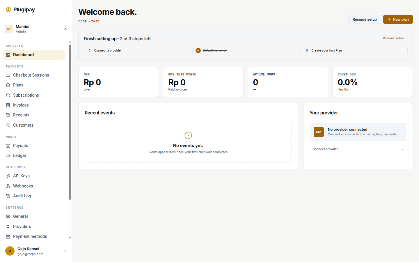 Plugipay portal: dashboard