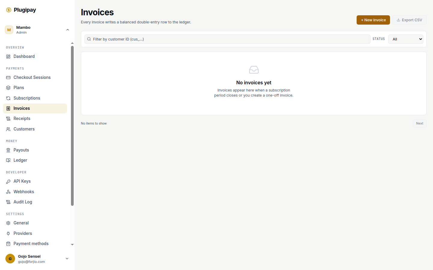 Plugipay portal: invoices