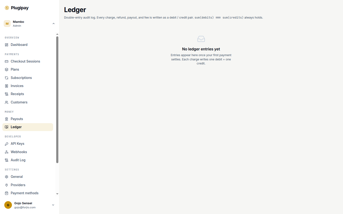 Plugipay portal: ledger