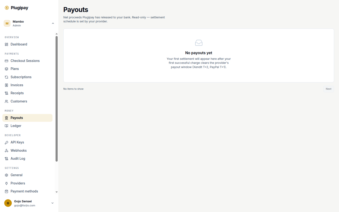Plugipay portal: payouts
