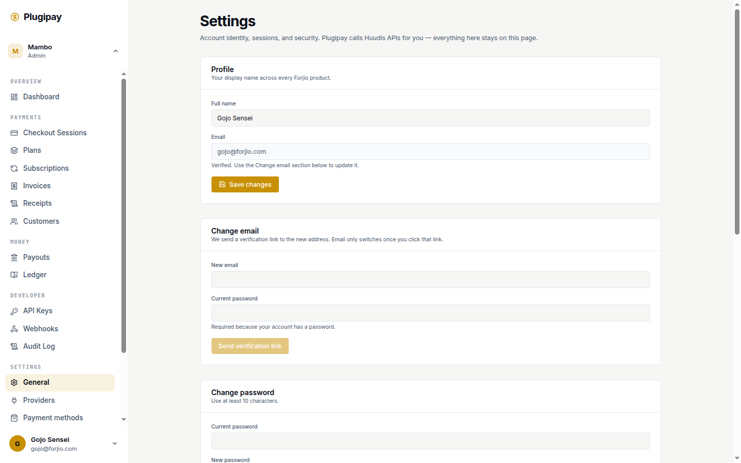 Plugipay portal: settings